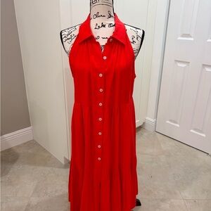 Chic Red Halter Linen Midi Dress